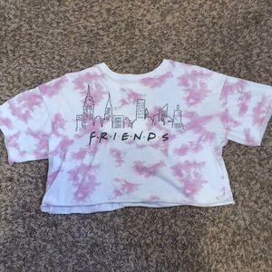 "Friends" Cropped Pink/Purple and White Tee